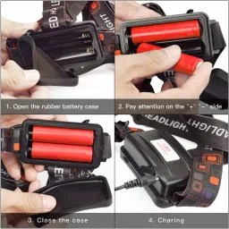 care 4 LED Head Lamp Flash Light Torch with Adjustable Rechargeable Battery for Camping Trekking Caving Hiking Reading Running with adjustable 3 bulb Torch image 4