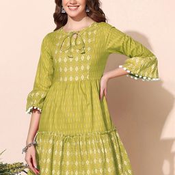 BAESD Geometric Printed Tie-Up Neck Neck Ikat Pure Cotton Anarkali Kurta-14