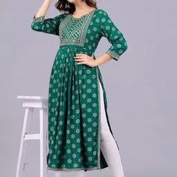 NEW4U Floral Printed Round Neck Sequinned Aliya Cut Kurta-56