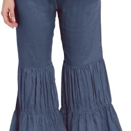 Women Flared Grey Cotton Blend Trousers-image-59