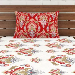 SPACES White & Brown Geometric 144 TC Single Bedsheet with 1 Pillow Covers image 4