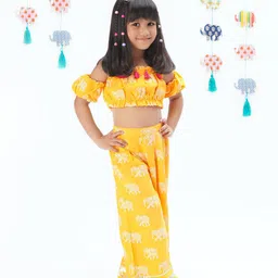 LIL DRAMA Girls Yellow & White Printed Top with Trousers-image-21