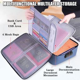 anayo Polyester Document Organizer Bag Multilayer Travel File Organiser Waterproof Document Storage Folder with Safe Code Lock for A4 Documents, Certificates, Passport, Home, Office image 2