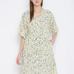 Hypernation Yellow & Blue Printed Nightdress-image-52