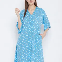 Hypernation Blue & White Printed Nightdress-5