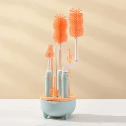 Silicone Bottle Brush Set with Stand for Baby Bottle Straw Cleaner Brush(Orange)-63