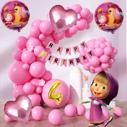 Masha and The Bear 4th Birthday Decoration Kit Pink Balloon Garland & Banner Set-image-27