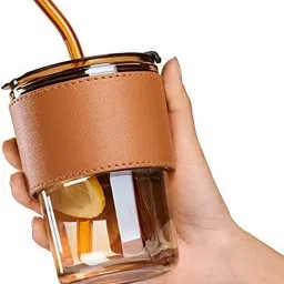 400ml Premium Glass Coffee Tumbler Mug with Leakproof Lid & Straw | Glass Water/Juice Glass-image-42