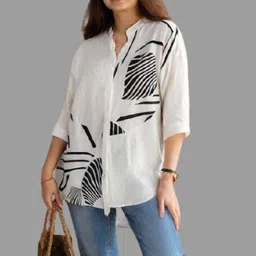 pp productions Women Regular Fit Printed Mandarin Collar Casual Shirt-picture-1