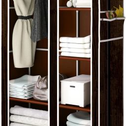 2 Door 6 Shelf Wood Print Carbon Steel Collapsible Wardrobe-image-43