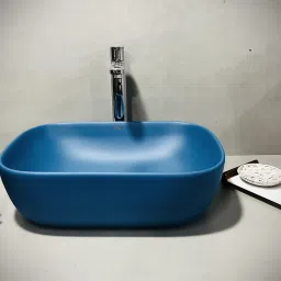 Premium Designer Ceramic Wash Basin Matt(Blue) with Waste Pipe & Coupling set (18*13*5)(Matt Rich Blue) Table Top Basin-image-71