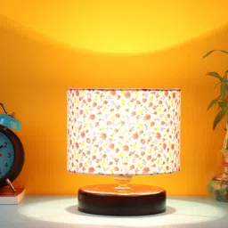 Devansh Multicoloured Small Flower Printed Table Lamp With Wood Base image 2
