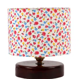 Devansh Multicoloured Small Flower Printed Table Lamp With Wood Base image 3