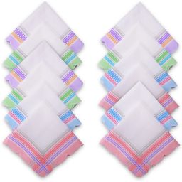 KUBER INDUSTRIES 12 Pcs Handkerchief for Women Cotton | 11x11 Inch | Plain White Border Cutwork ["White"] Handkerchief-11