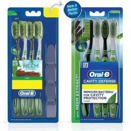 oral-b Cavity Defense Neem, Value pack of 4, Multicolour Soft Toothbrush image 2