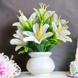 Great for home office gift White Lily Artificial Flower with Pot-image-58