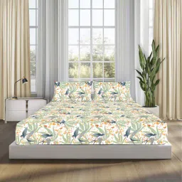 sleepsia Birds Floral 100% Cotton Queen Double Bedsheet 180 TC with 2 Pillow Covers-picture-17