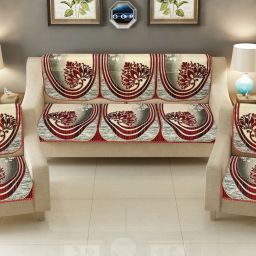 Cotton Floral 3+2 Seater Sofa Cover-image-43