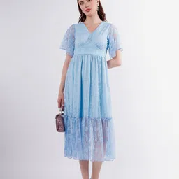 Stylecast X Hersheinbox Flared Sleeve Lace A-Line Midi Dress-picture-0
