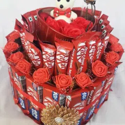 Heart Shaped Kitkat Gift Hamper For Valentine With Teddy Box & Message Bottle Plastic Gift Box-image-47