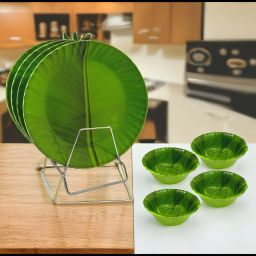 inpro Pack of 8 Melamin Banana Leaf Print Dinner Set-Lightweight tableware for everyday use. Dinner Set image 4