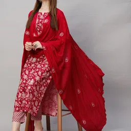 gosriki Women Cotton Blend Kurta Pant Dupatta Set-picture-26