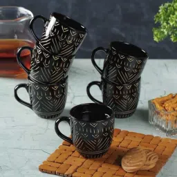 Pack of 6 Ceramic Pack of 6 Ceramic Tea/Coffee Cups 130 Ml (Black)-8