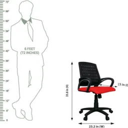 rajpura Smart Medium Back Revolving Chair with Centre Tilt mechanism in Red Fabric and Black mesh/net back Fabric Office Executive Chair image 3