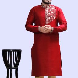 Men Embroidered Silk Blend Straight Kurta-image-99