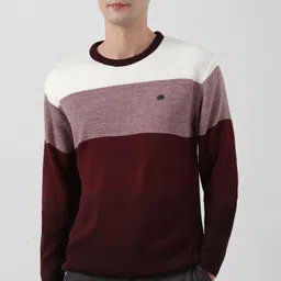 peter england Men Colorblock Round Neck Maroon Sweater-picture-43