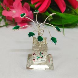 Samukkaras Pure German Silver Handcraft Tulsi Plant / Tulasi Madam for Pooja Decorative Showpiece-9 cm-image-95