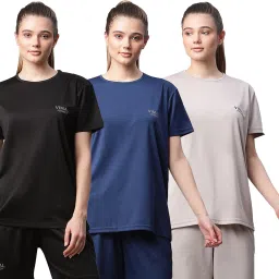 Pack of 3 Women Solid Round Neck Polyester Multicolor T-Shirt-image-37