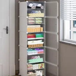 5-Door 10-Shelf Plastic Metal Wardrobe Carbon Steel Collapsible Wardrobe-image-8