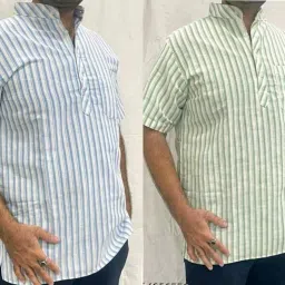 Pack of 2 Men Striped Khadi Cotton A-line Kurta-image-32