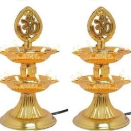 2 Layer Electric Gold LED Plastic Diya Light For Diwali Temple Decoration (Pack of 2) Table Diya (Height: 8 inch) Plastic (Pack of 2) Table Diya Set-image-71