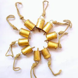 WAREHOUSE Set of 10 Vintage Antique Hanging Bells - Rustic Metal Handmade Brass, Iron Windchime-image-54