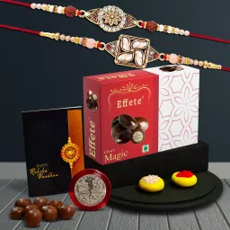 Rakhi Combo for Brother with Choco Magic(32-GM)Rakhi Gift |K2_425+426_EM32 Assorted Gift Box-image-62