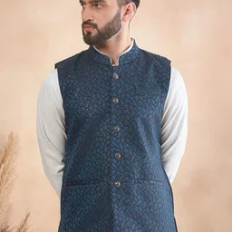 House of Pataudi Embroidered Mandarin Collar Sequinned Nehru Jackets-41