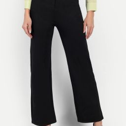 Women Straight Fit Black Lycra Blend Trousers-image-37