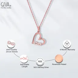925 Silver Rose Gold Infinity Heart Pendant |Lifetime Plating|6 Month Warranty Rhodium Zircon Sterling Silver Pendant Set-image-19
