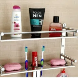 Bathroom Shelf with Double Soap Dish With Tumbler Holder Bathroom Accessories STEEL Towel Holder-image-16