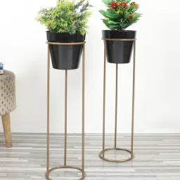 amaya decors Big Pot Shape Planter Gold & Black Planter Stand Set of 2-picture-22