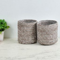 Homefab India Brown & White 2 Pieces Braided Woven Design Cotton Planter Baskets-picture-48