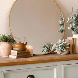 THE ARTMENT Gold Toned High Definition Round Wall Mirror-1