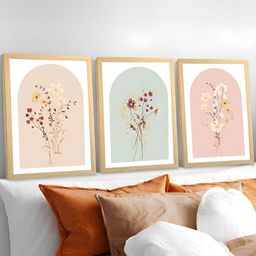 Art Street Beige & Pink 3 Pieces Synthetic Wood Floral and Botanical Wall Paintings-6
