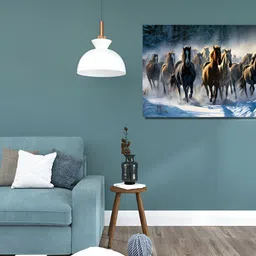 RANGOLI White & Black Canvas Seven Running Horses Painting Wall Art-20