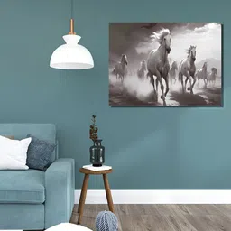 RANGOLI White & Black Seven Running Horses Canvas Wall Art-31