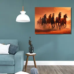 RANGOLI Orange & Black Seven Running Horses Canvas Painting Wall Art-23