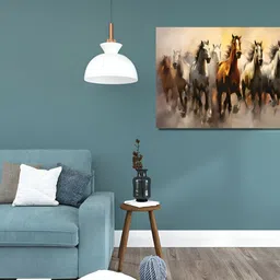 RANGOLI Brown & Black Seven Running Horses Vastu Canvas Painting Wall Art-17
