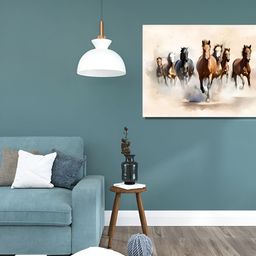 RANGOLI White & Grey Canvas Seven Running Horses Painting Wall Art-33